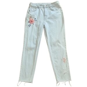 H&M Light Blue Cropped Jeans with Pink Floral Embroidery